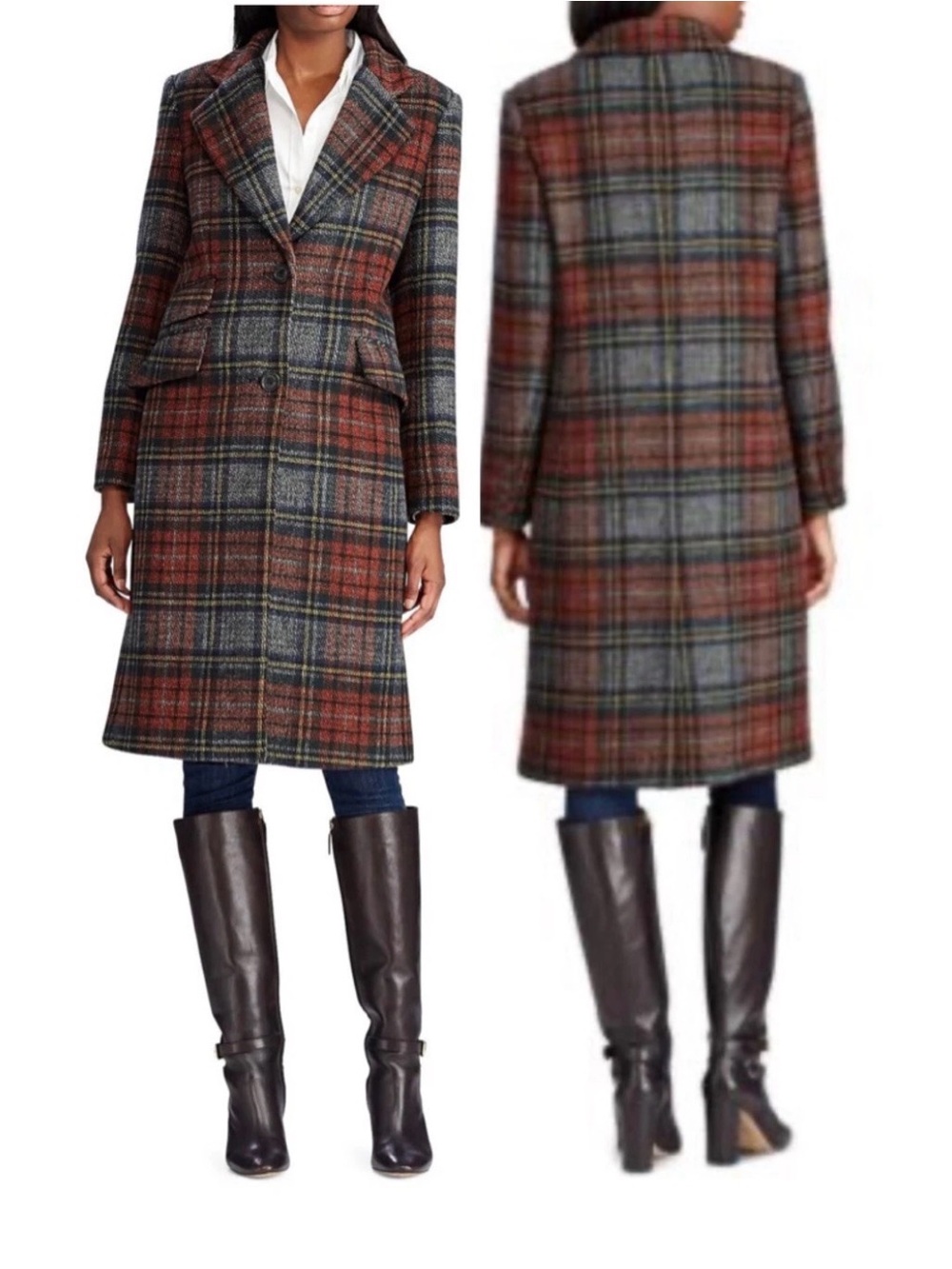 Lauren Ralph Lauren Wool Blend Blanket Plaid Reefer Coat